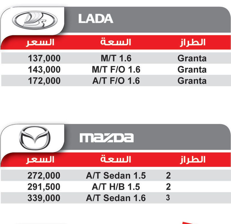 اسعار السيارات فى مصر 2017 - 2018 - لادا : مازدا